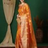 Yellow Banarasi Silk Woven Saree - Image 4