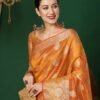Yellow Banarasi Silk Woven Saree - Image 2