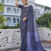 Blue Printed Cotton Saree - Image 7