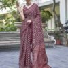 Maroon Printed Cotton Saree - Image 7