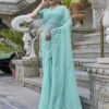 Turquoise Swarovski Georgette Stone Work Saree