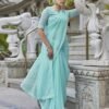 Turquoise Swarovski Georgette Stone Work Saree - Image 3