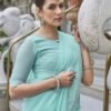 Turquoise Swarovski Georgette Stone Work Saree - Image 2