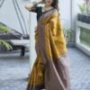 Yellow Banarasi Silk Woven Saree - Image 3