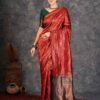 Maroon Banarasi Silk Woven Saree With Tassels