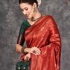 Maroon Banarasi Silk Woven Saree With Tassels - Image 2