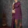 Magenta Silk Woven Banarasi Saree - Image 4