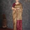 Brown Banarasi Silk Woven Saree With Tassels - Image 4