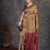 Brown Banarasi Silk Woven Saree With Tassels
