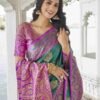 Teal Green Silk Woven Banarasi Saree - Image 9