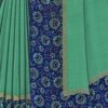 Teal Green Polyester Printed Saree - Image 4