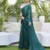 Rama Green Chiffon Zari Plain Saree - Image 5