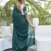 Rama Green Chiffon Zari Plain Saree - Image 3