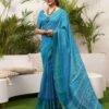 Blue Cotton Printed Saree