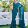 Rama Blue Georgette Sequence Saree