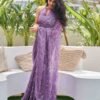 Dusty Lavender Georgette Sequence Saree - Image 6
