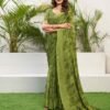 Olive Green Chiffon Printed Saree