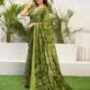 Olive Green Chiffon Printed Saree - Image 2