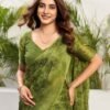 Olive Green Chiffon Printed Saree - Image 5