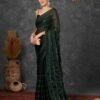 Dark Green Georgette Plain Mirror Work Saree
