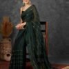 Dark Green Georgette Plain Mirror Work Saree - Image 3