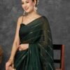 Dark Green Georgette Plain Mirror Work Saree - Image 4