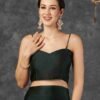 Dark Green Georgette Plain Mirror Work Saree - Image 5