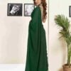Dark Green Georgette Plain Printed Saree - Image 5