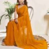 Turmeric Yellow Georgette Plain Saree - Image 5