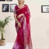 Red Organza Printed Woven Saree