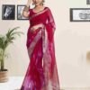 Red Organza Printed Woven Saree - Image 2