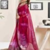 Red Organza Printed Woven Saree - Image 3