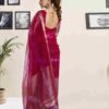 Red Organza Printed Woven Saree - Image 4