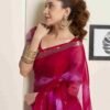 Red Organza Printed Woven Saree - Image 5