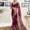 Maroon Organza Printed Woven Saree
