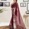 Maroon Organza Printed Woven Saree - Image 2