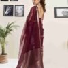 Maroon Organza Printed Woven Saree - Image 4