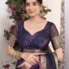 Deep Purple Organza Printed Woven Saree - Image 7