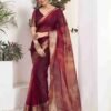 Maroon Organza Printed Woven Saree