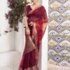 Maroon Organza Printed Woven Saree - Image 3
