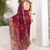 Maroon Organza Printed Woven Saree - Image 4