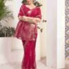 Dark Pink Organza Printed Woven Saree - Image 3