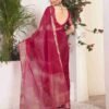 Dark Pink Organza Printed Woven Saree - Image 4
