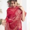 Dark Pink Organza Printed Woven Saree - Image 6