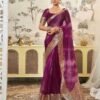 Deep Purple Organza Printed Woven Saree