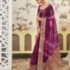 Deep Purple Organza Printed Woven Saree - Image 2