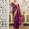 Deep Purple Organza Printed Woven Saree - Image 3