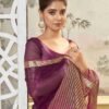Deep Purple Organza Printed Woven Saree - Image 4