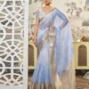 Blue Organza Printed Woven Saree