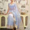 Blue Organza Printed Woven Saree - Image 2